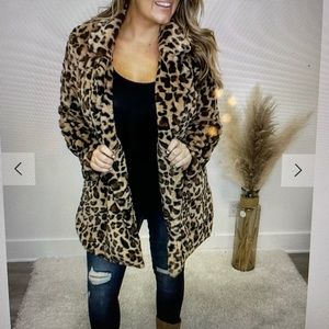 Faux Leopard Print Fur Teddy Coat